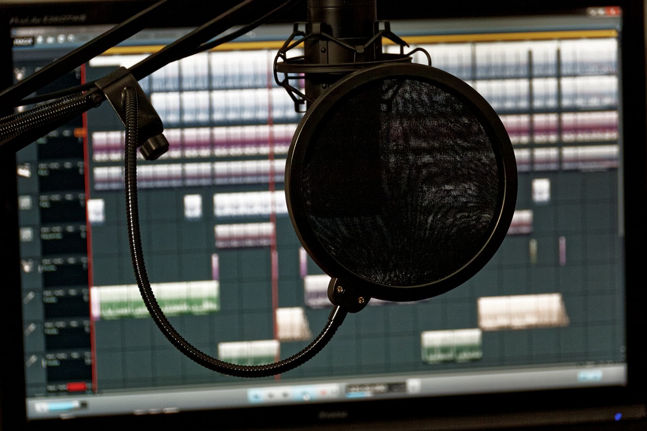 Microphone in front of editing screen